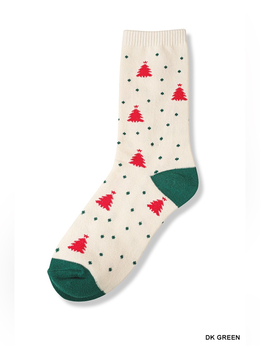 Zenana Outfitters Cream Crew Socks with Green Tree and Red Accents